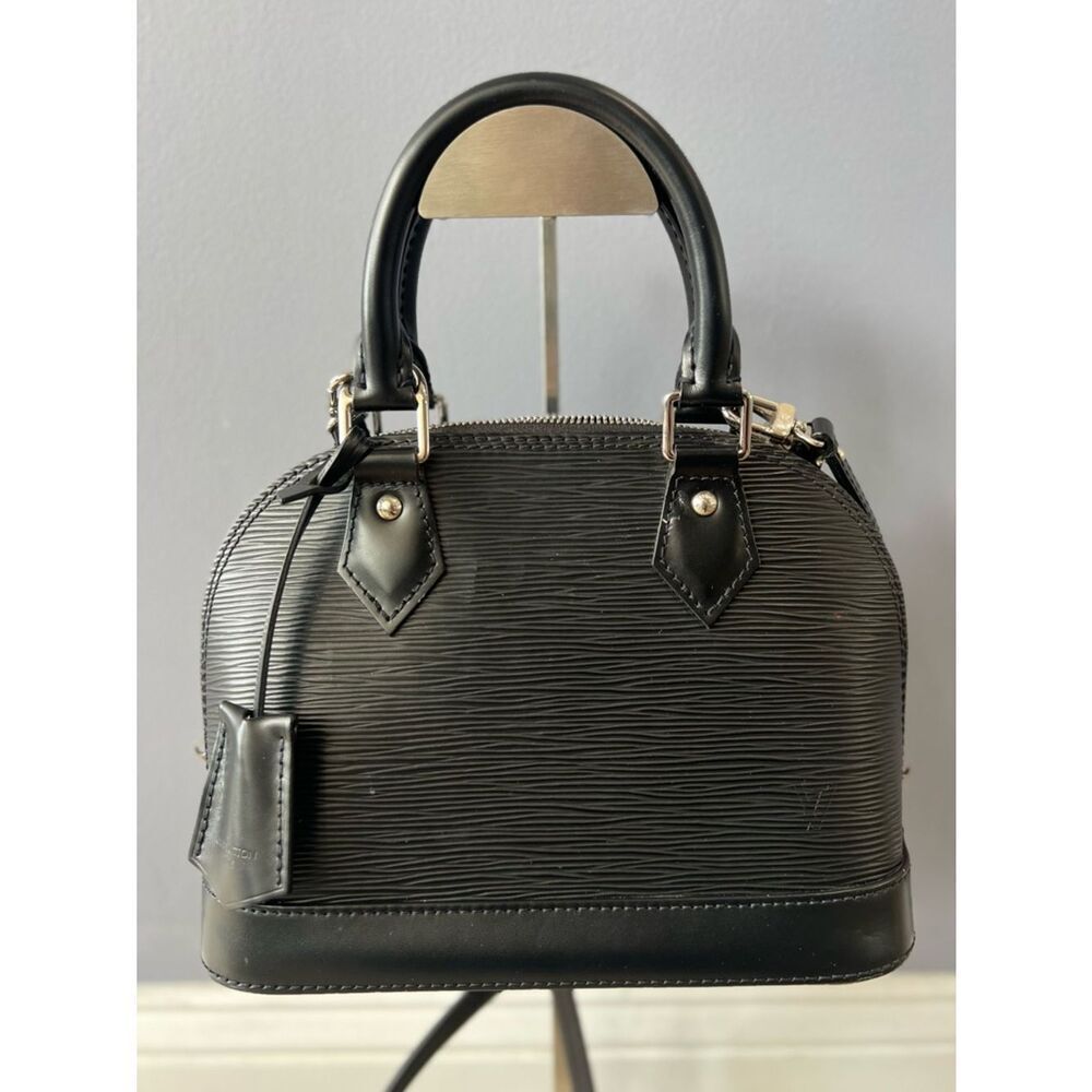 LOUIS VUITTON Alma BB Electric Epi Leather Satchel Bag Black